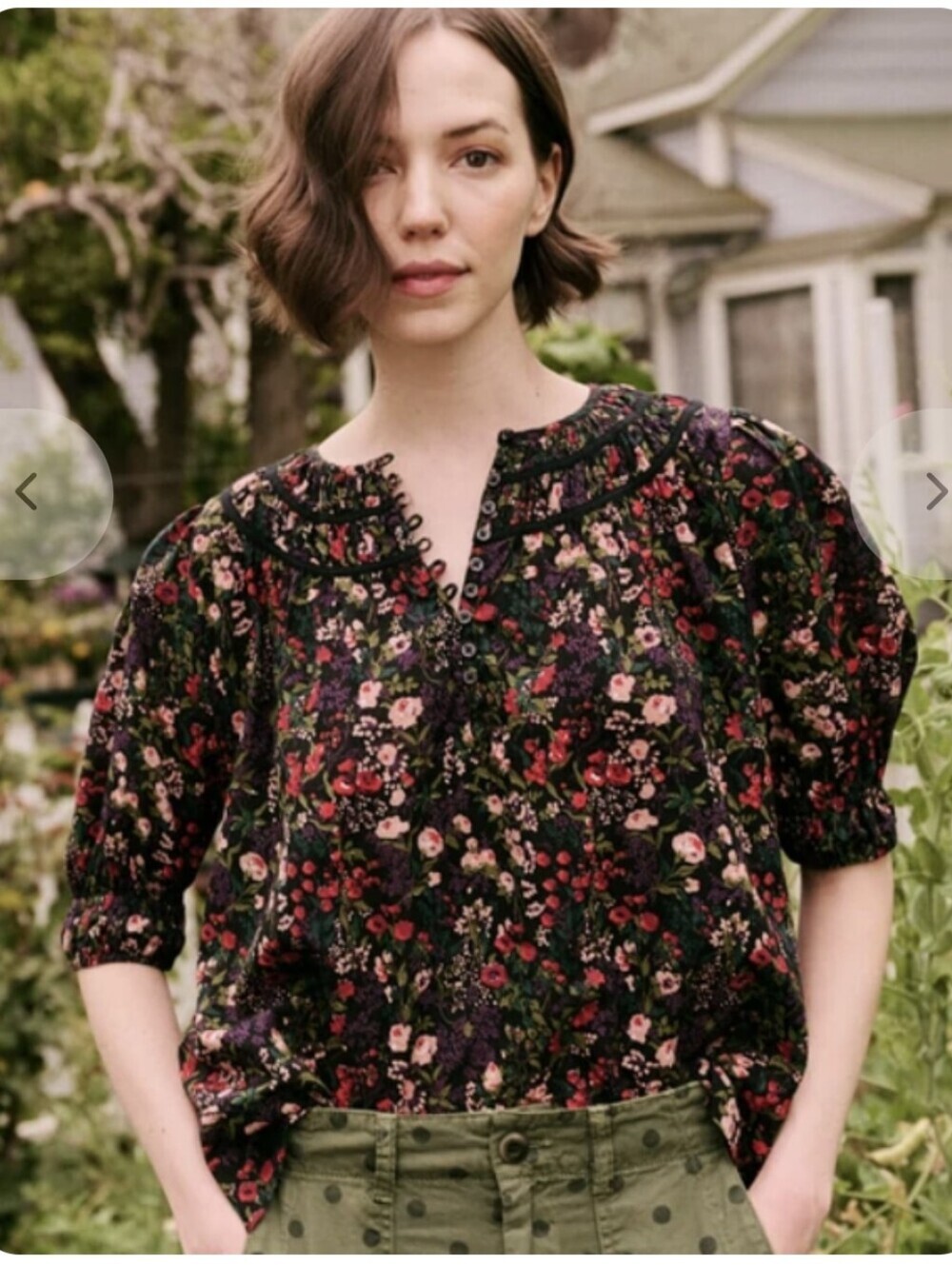 THE GREAT. THE STORYTELLER TOP BLACK FLORAL WOMENS SIZE 3 LARGE - Picture 1 of 16